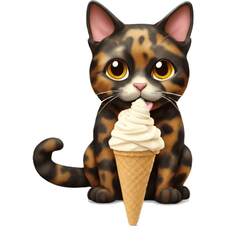 tortoiseshell cat eating ice cream emoji