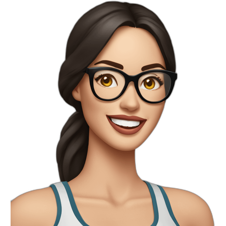 Megan Fox sonriente con lentes y ropa deportiva emoji