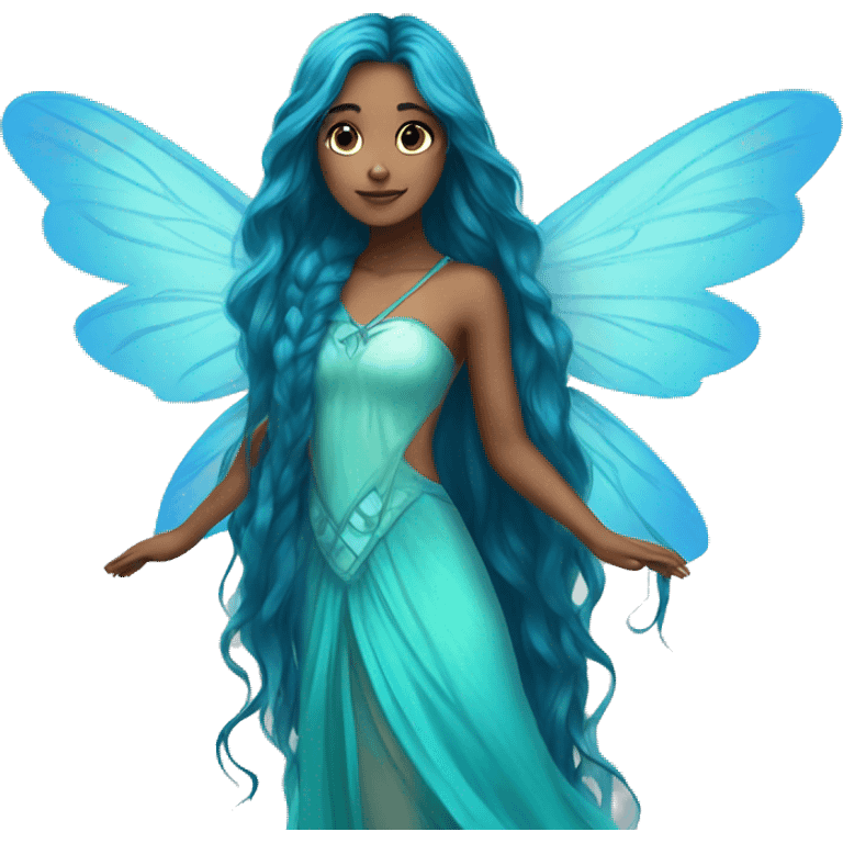 Beautiful, fairy, blue, turqoise, long hair, big wings emoji