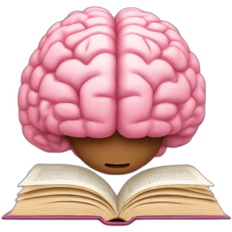 A pink brain reading a brown book emoji