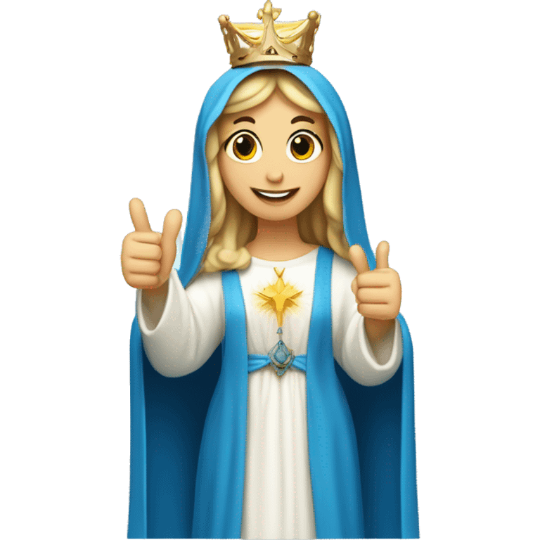 blessed virgin mary thumbs up, with blue veil, with crown, with halo emoji