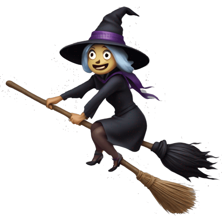 Scarry witch, flying to the left on a broom. Transparent background emoji