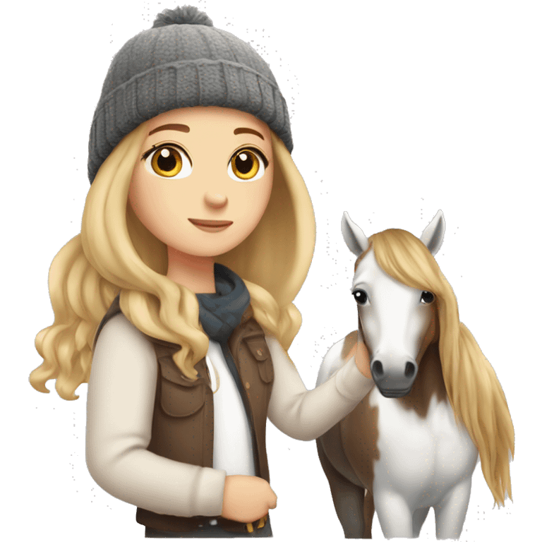 White girl with cute beanie and a horse  emoji