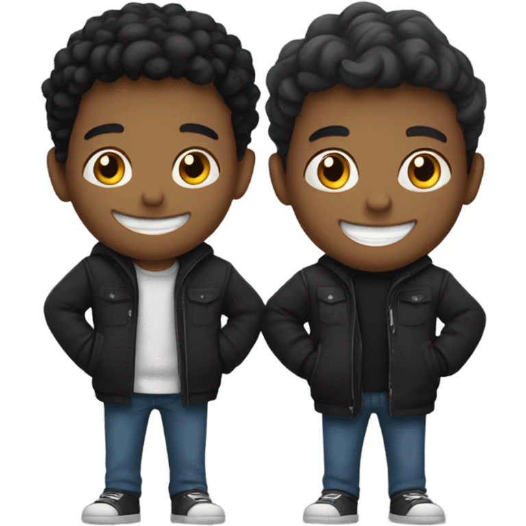 two boys smiling in jackets but they’re black emoji