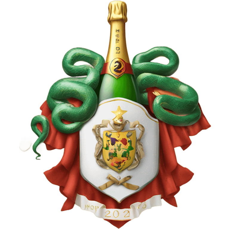 Coat of arms with snakes new year 2025 champagne balls emoji