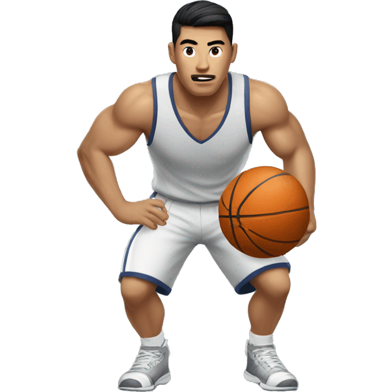 Asian guy playing basketball big muscles emoji