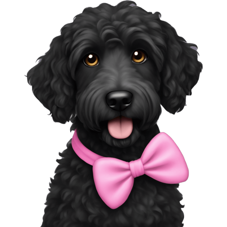 Dog black labradoodle with a pink scrunchie emoji