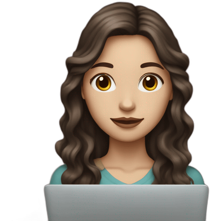 white girl with dark brown wavy long hair and apple laptop emoji