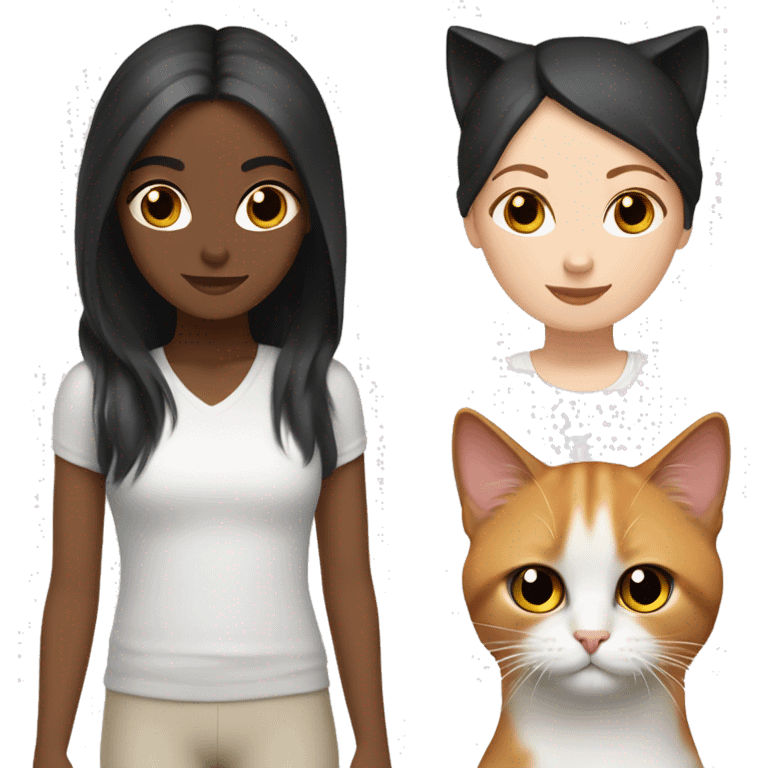 Yoga White girl black hair blue eye with one red cat and one birman cat emoji