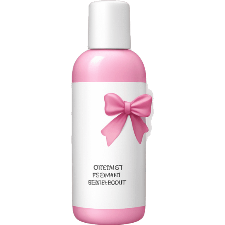 Pink and white skincare bottle with a small pink and cream colored bow as the logo emoji