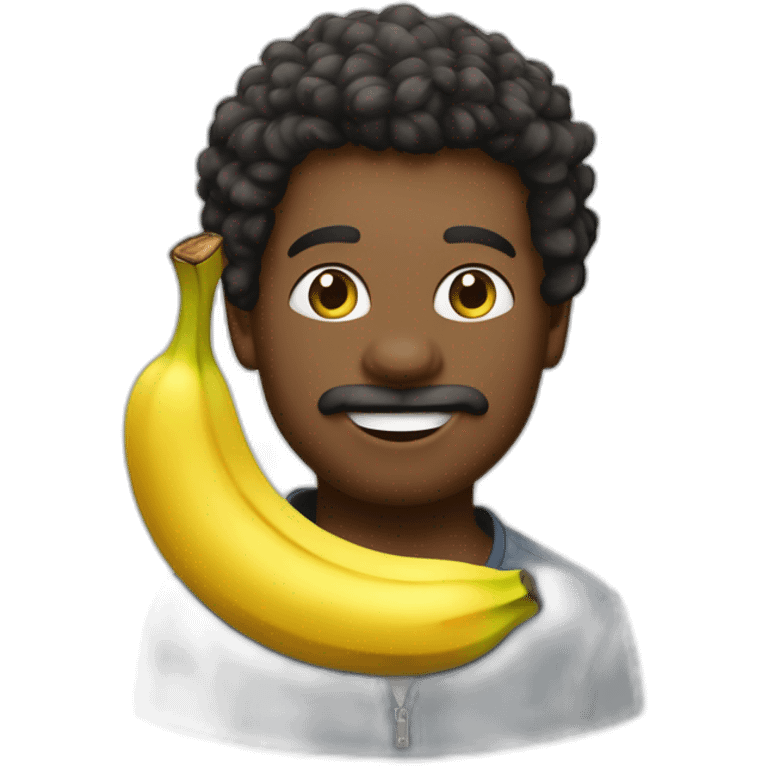 Métisse au cheveux bouclés avec une banana dans sa bouche emoji