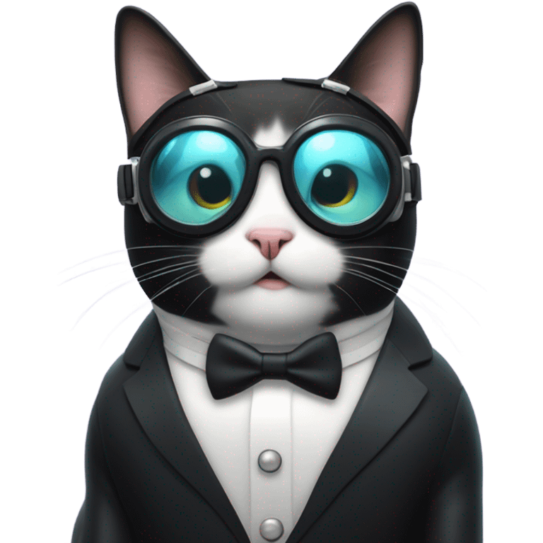 Tuxedo cat scuba diving emoji