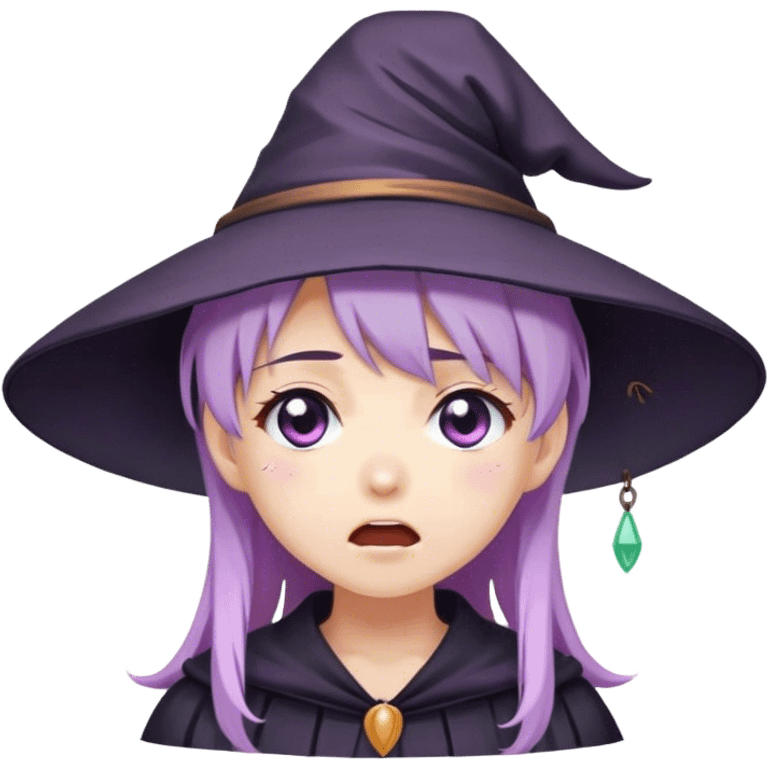 cute anime girl with lilac hair in a witch hat cries loudly cute anime girl with lilac hair in a witch hat cries loudly emoji