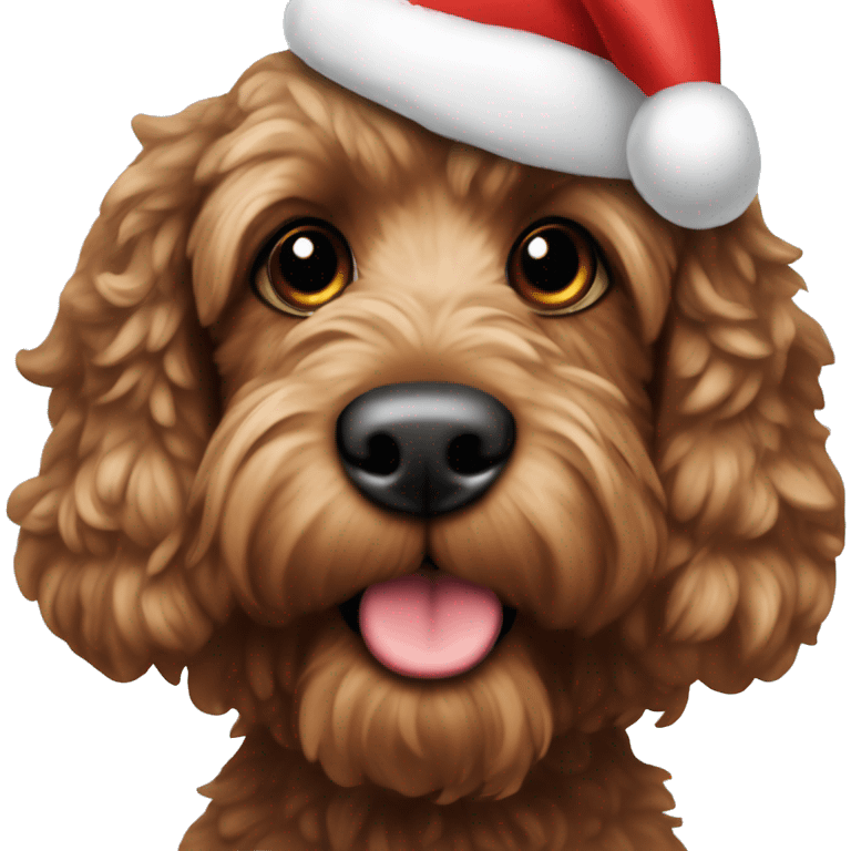 Brown cockapoo with Santa hat emoji