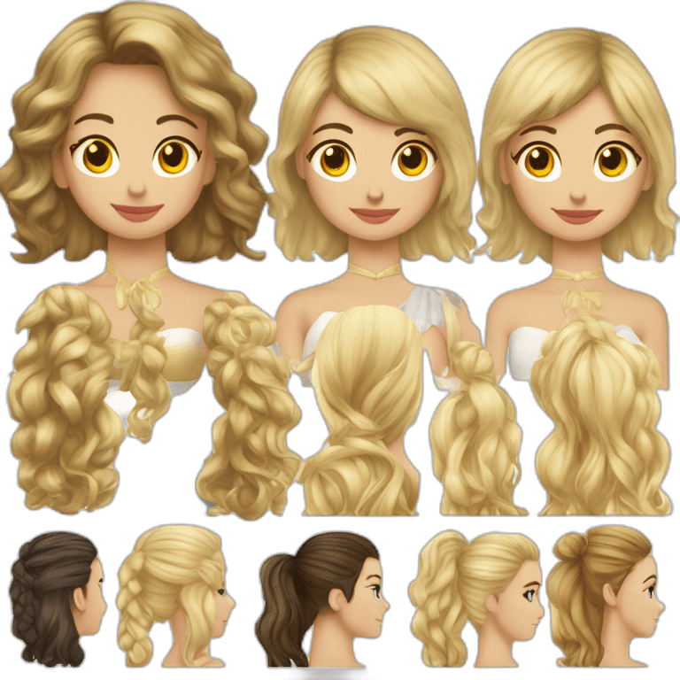 4 amie un brune avec une queue de cheval une blonde aux cheveux longs une brune avec les cheveux courts et une blonde avec les cheveux courts emoji