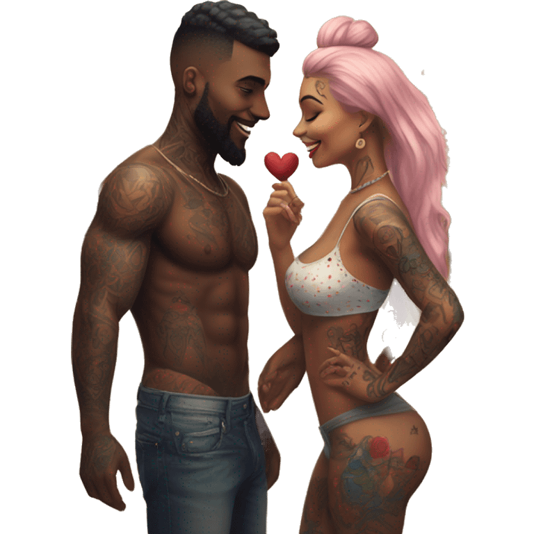 Romantic carnival date for beautiful tattooed couple emoji