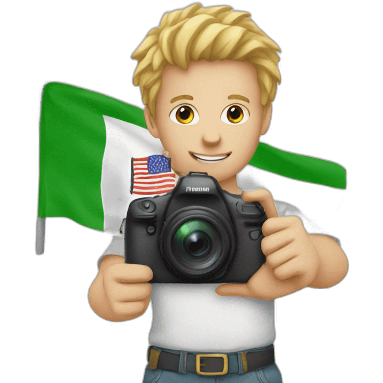 White kid holding camera and Indian flag emoji