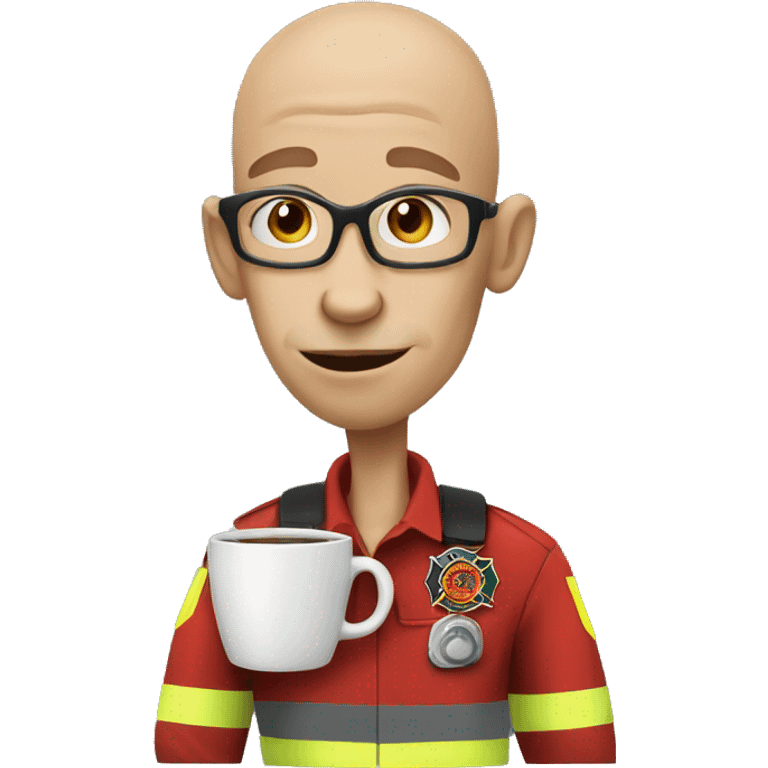 hairless firefighter drinks coffee emoji