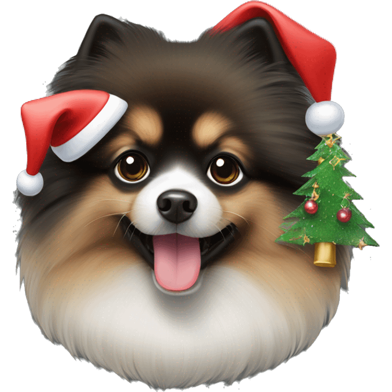 Black dog Pomeranian spitz with Christmas decorations  emoji