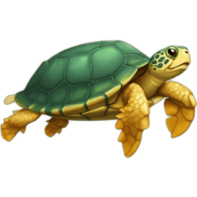 Une tortue sur un crabe sur un poisson emoji