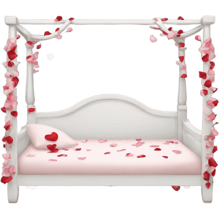 white Valentine’s Day bed with rose petals emoji