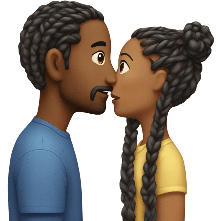 male with braids kissing female brown hair head only emoji