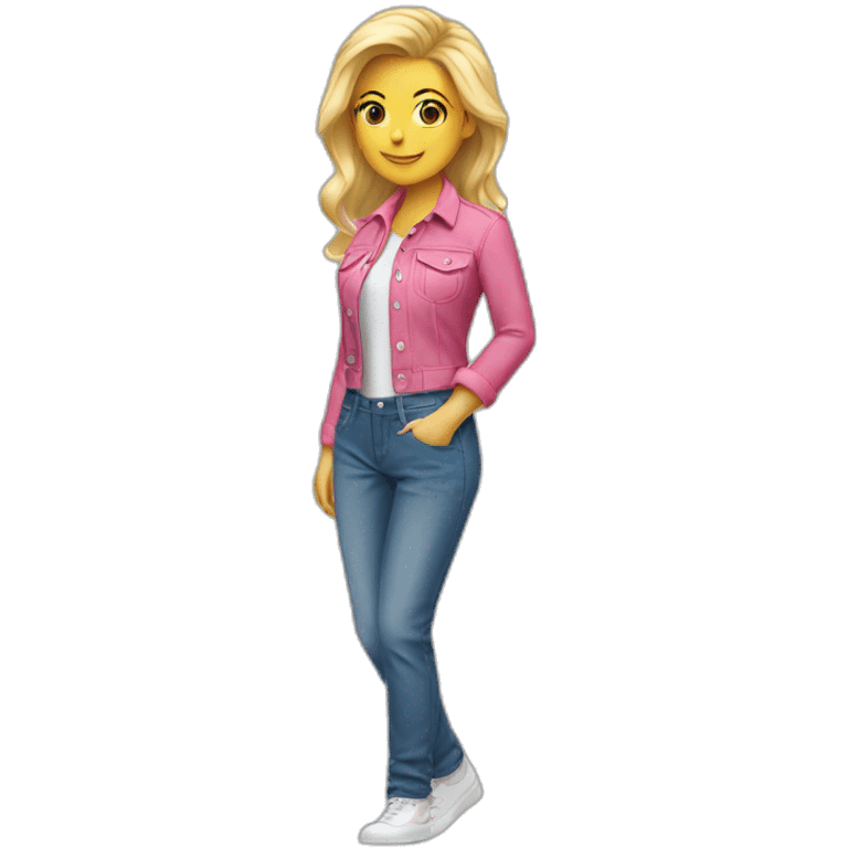 Woman blond hair  pink jean full body jumpsuit emoji