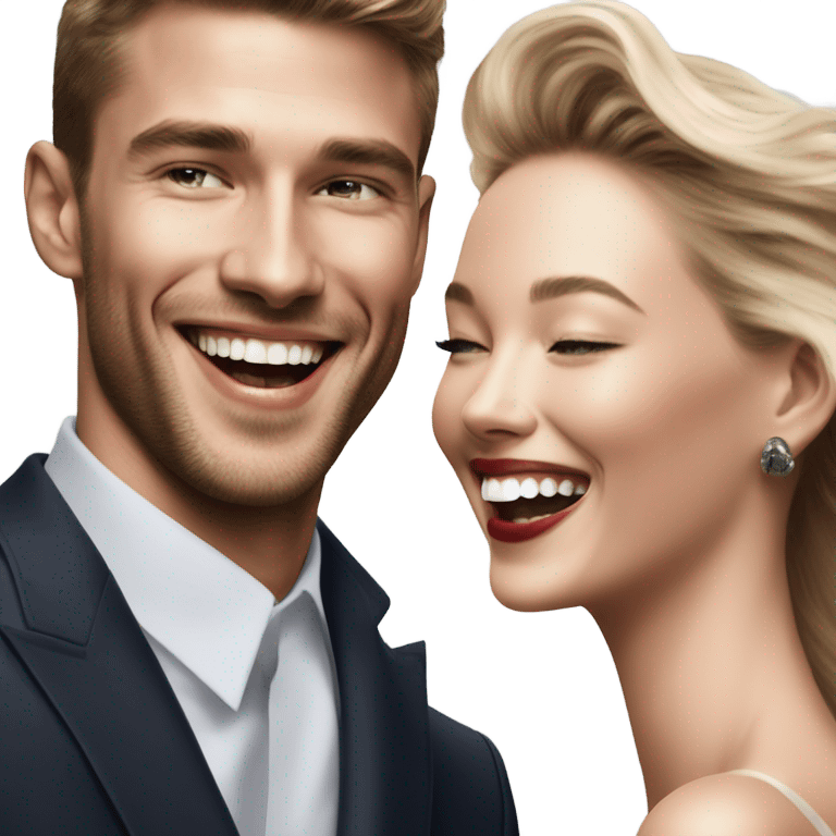 Hyper Realistic beautiful dior model laughing with a handsome male model  emoji