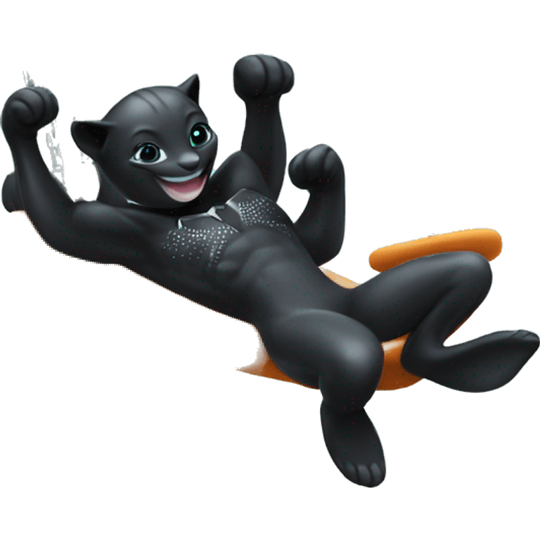 Dolphin and black panther swinging on swing set emoji