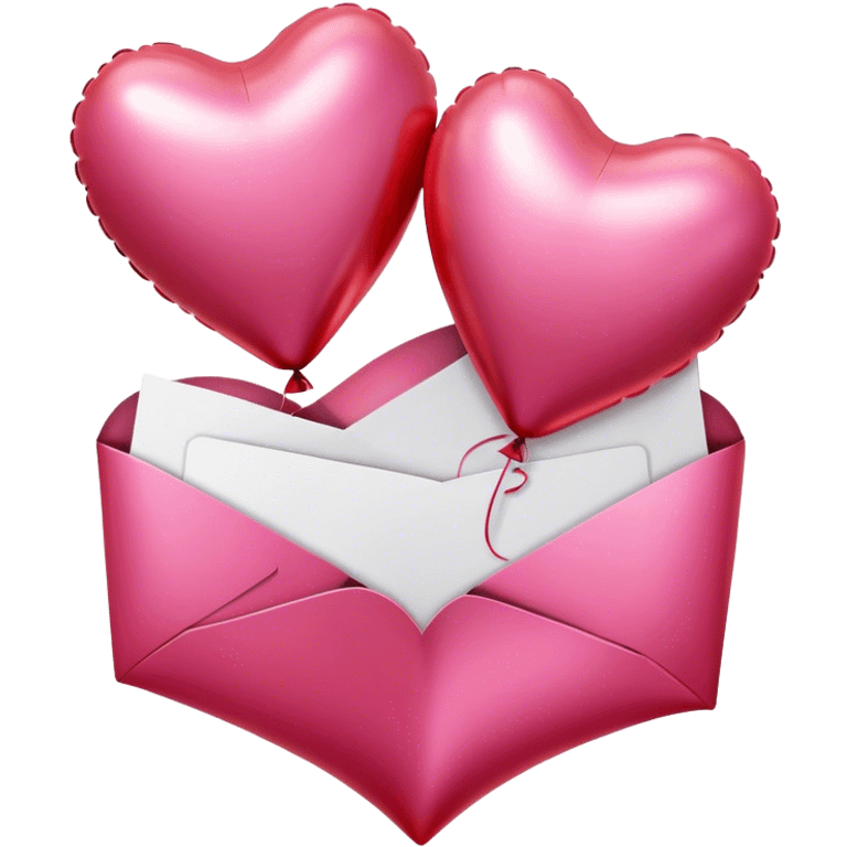 love letter in pink and red metallic heart-shaped balloons emoji