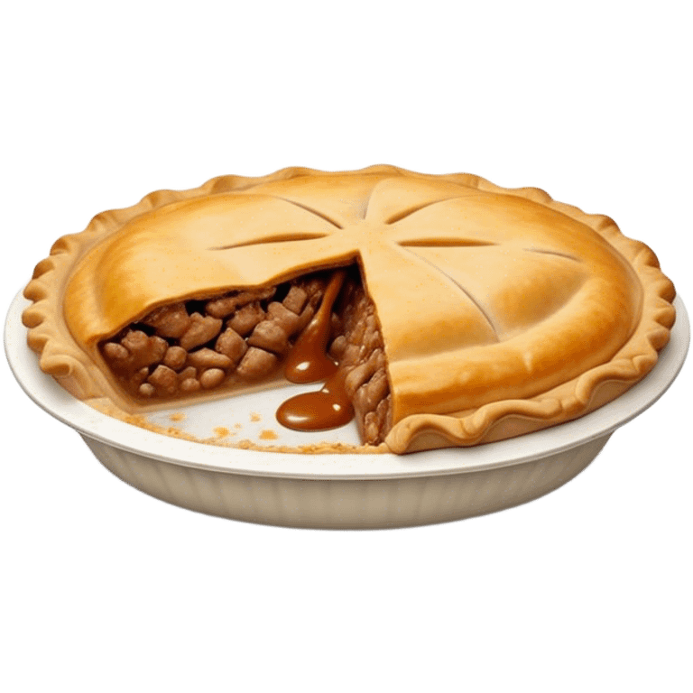 Cinematic Realistic Meat Pie Dish Emoji, showcasing a flaky pastry filled with rich, hearty meat gravy, rendered with lifelike detail and warm, inviting lighting. emoji