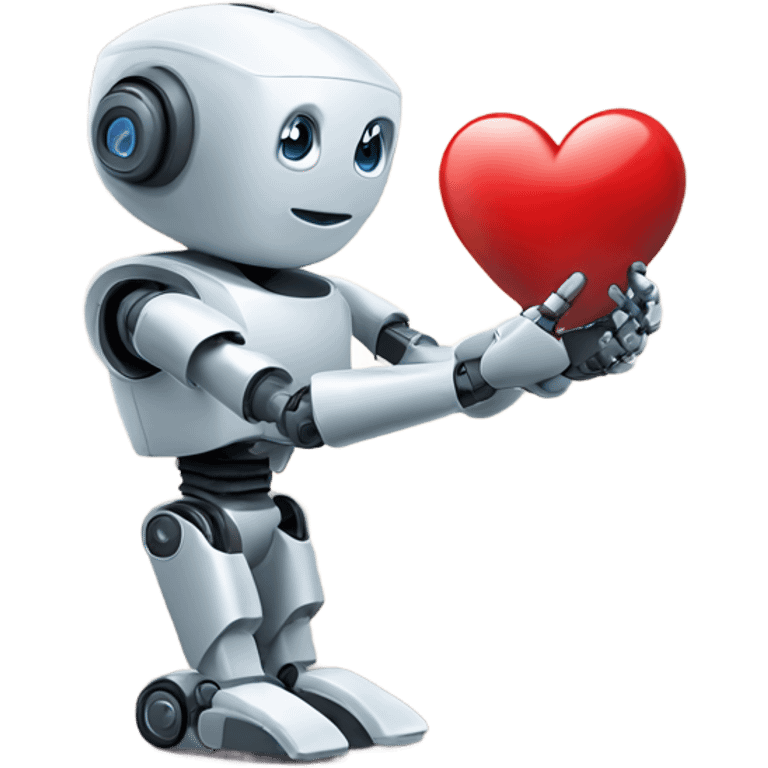 the robot holds a heart in its hand emoji