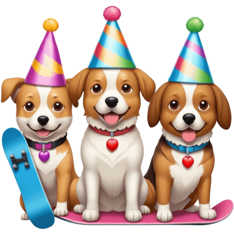 3 dogs snowboarding birthday party emoji