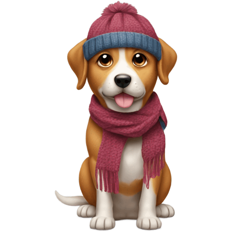 dog wearing scarf and hat emoji