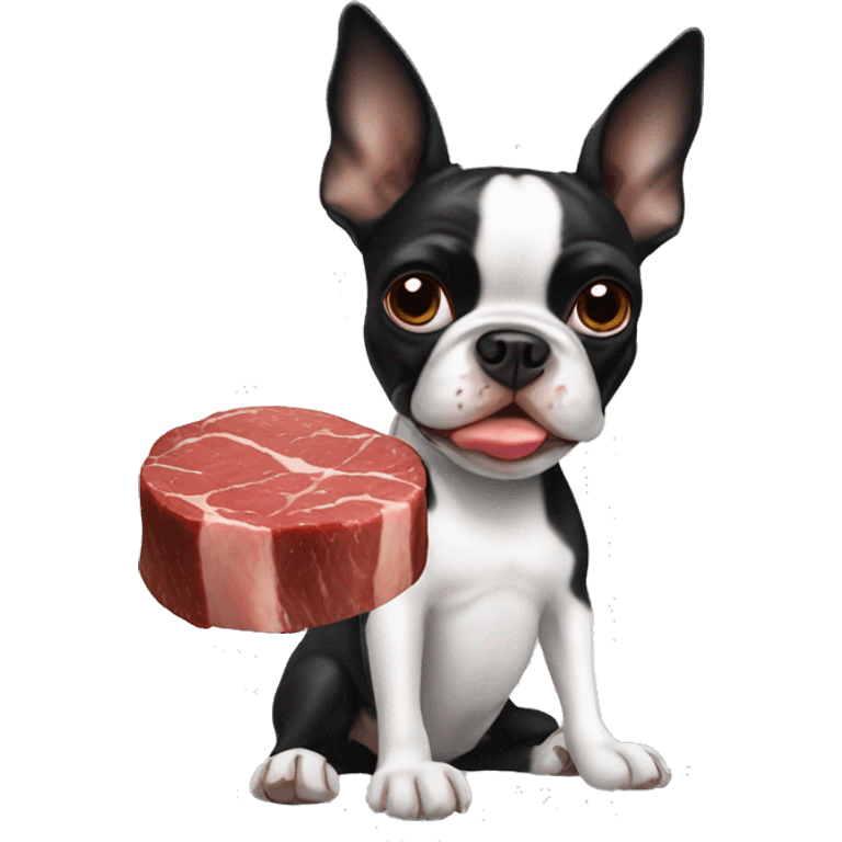 Boston terrier eating steak emoji