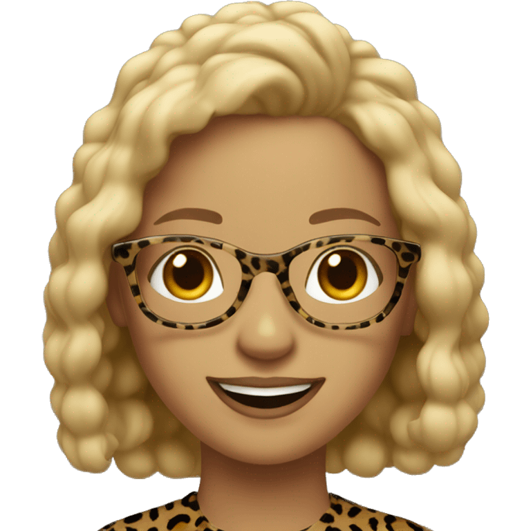 Dark blonde with leopard print glasses smilling emoji