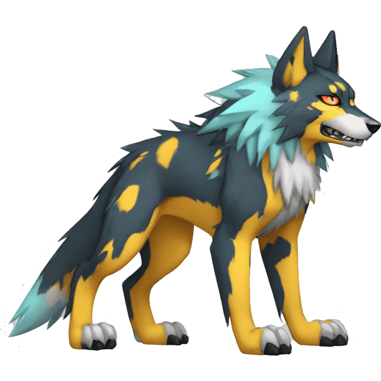  Cool Edgy Colorful Digimon-Fakemon-Wolf with edgy markings full body emoji