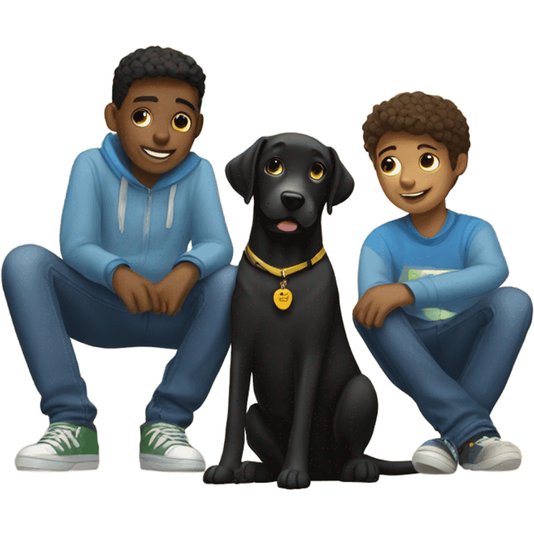 Black lab with two teenage boys  emoji