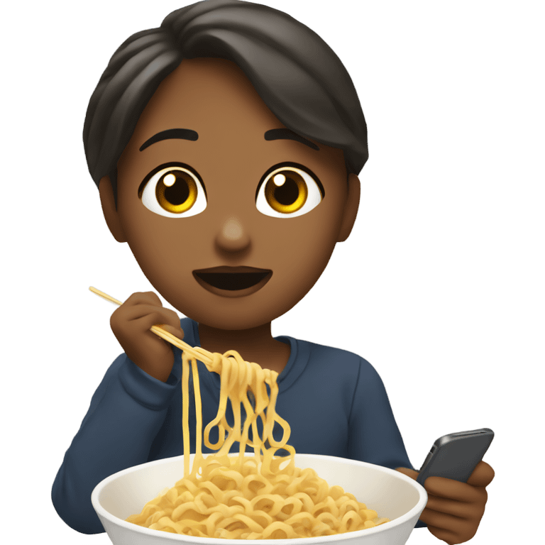 A girl eating ramen noodles and watching a show on her phone emoji