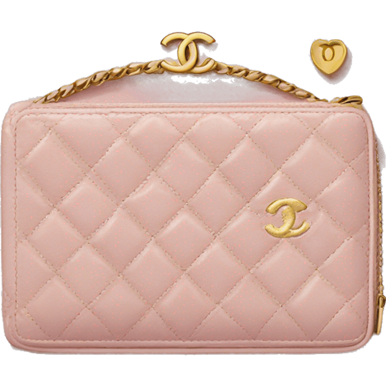 Pastel pink Chanel wallet with gold logo emoji