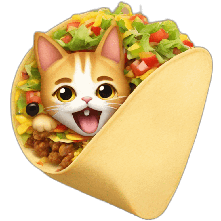 surprised cat's head sticking out of the end of a taco emoji