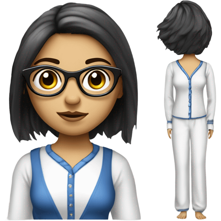 fille blanche châtain claire avec les cheveux lisse et en dessous des épaules, les yeux bleus des lunette noir carré en pyjama  emoji