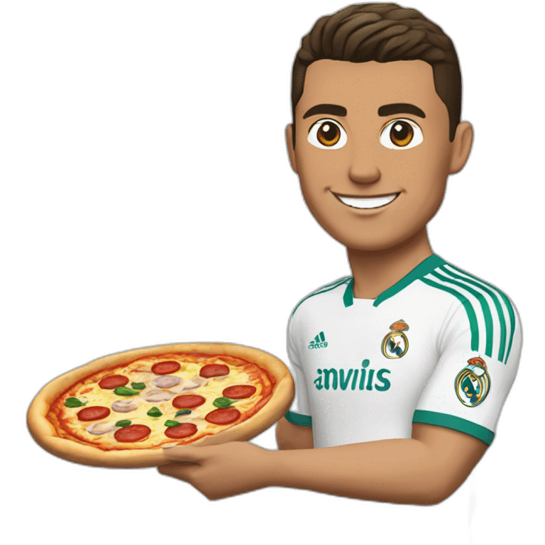 Ronaldo with real madrid shirt making pizza emoji