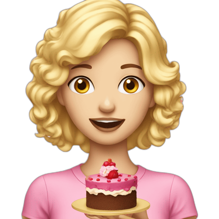 Yummy cake blond girl eating emoji