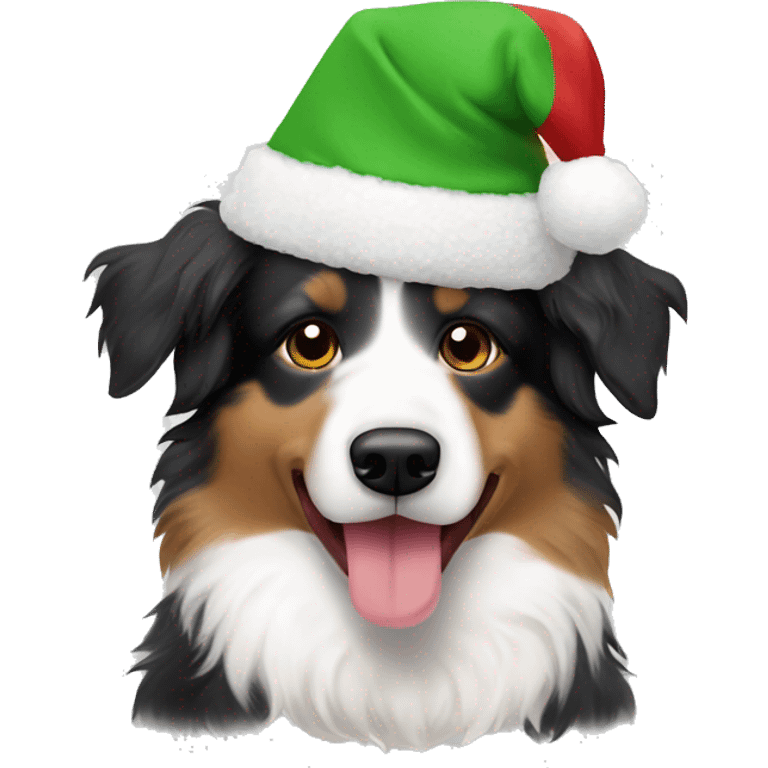 Australian Shepherd mixed with poodle Christmas hat on top emoji