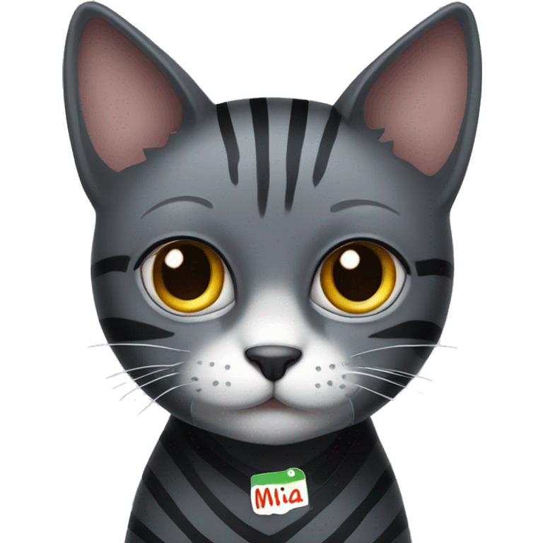 dark grey cat with stripes with a sign that says MIA  emoji