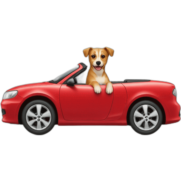 Chien sur un chat dans une voiture rouge emoji