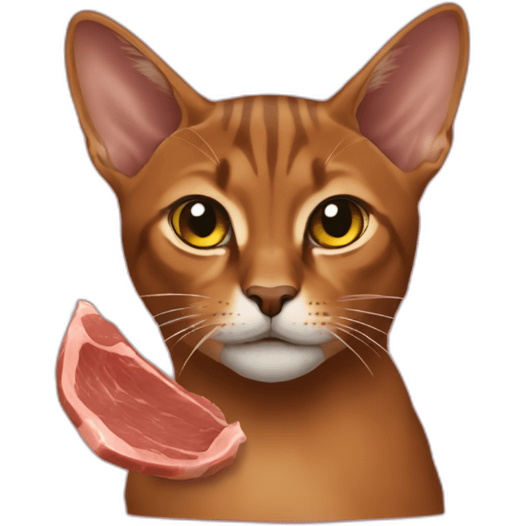 Abyssinian cat eating meat emoji