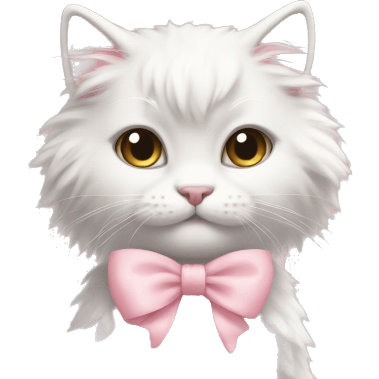 Fluffy kitty with light pink bow emoji