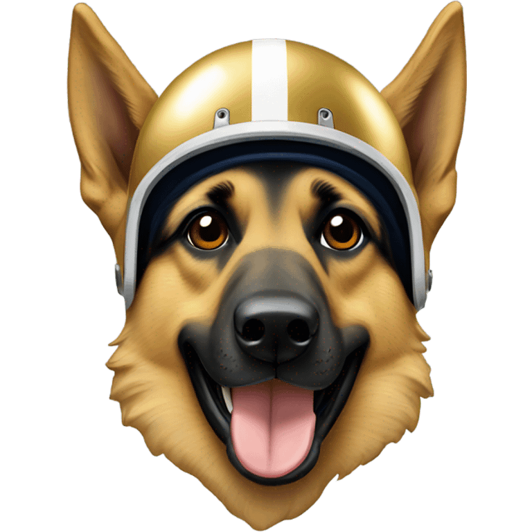 German shepherd wearing a notre dame football helmet  emoji